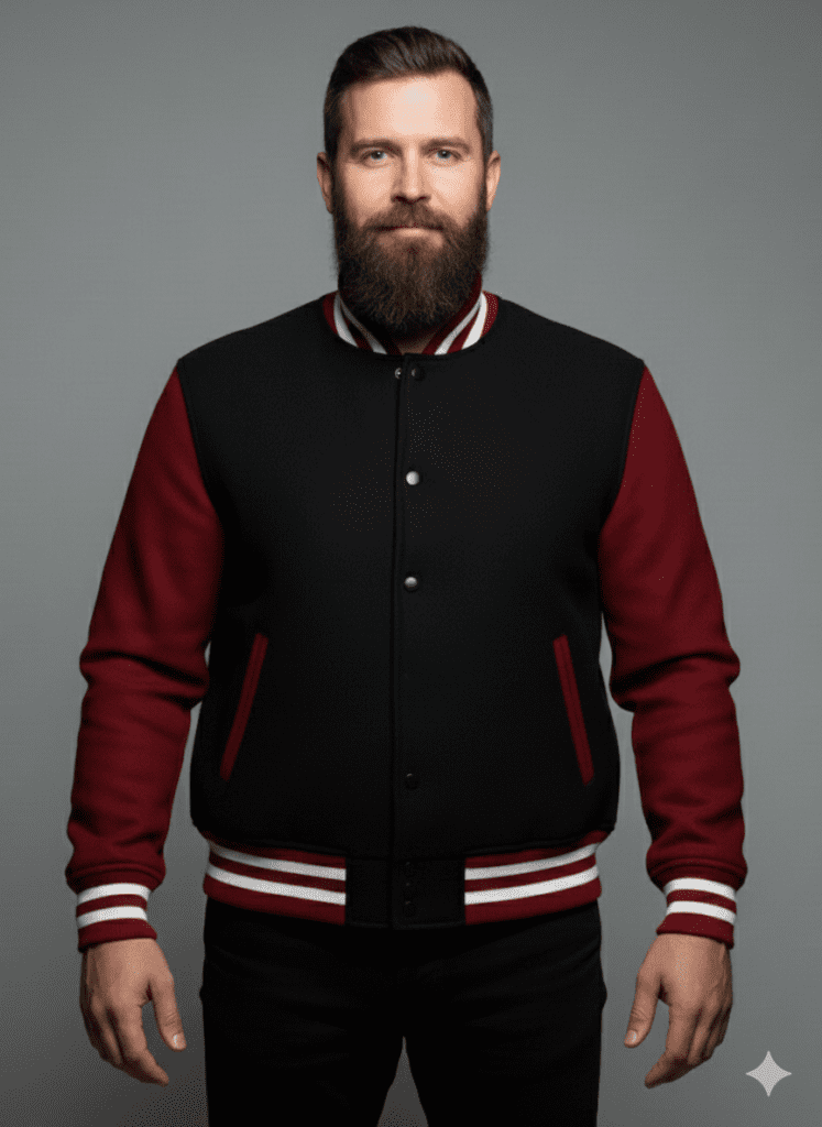 all wool black maroon varsity jacket
